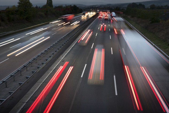Highway at dusk - long exposure, view from above