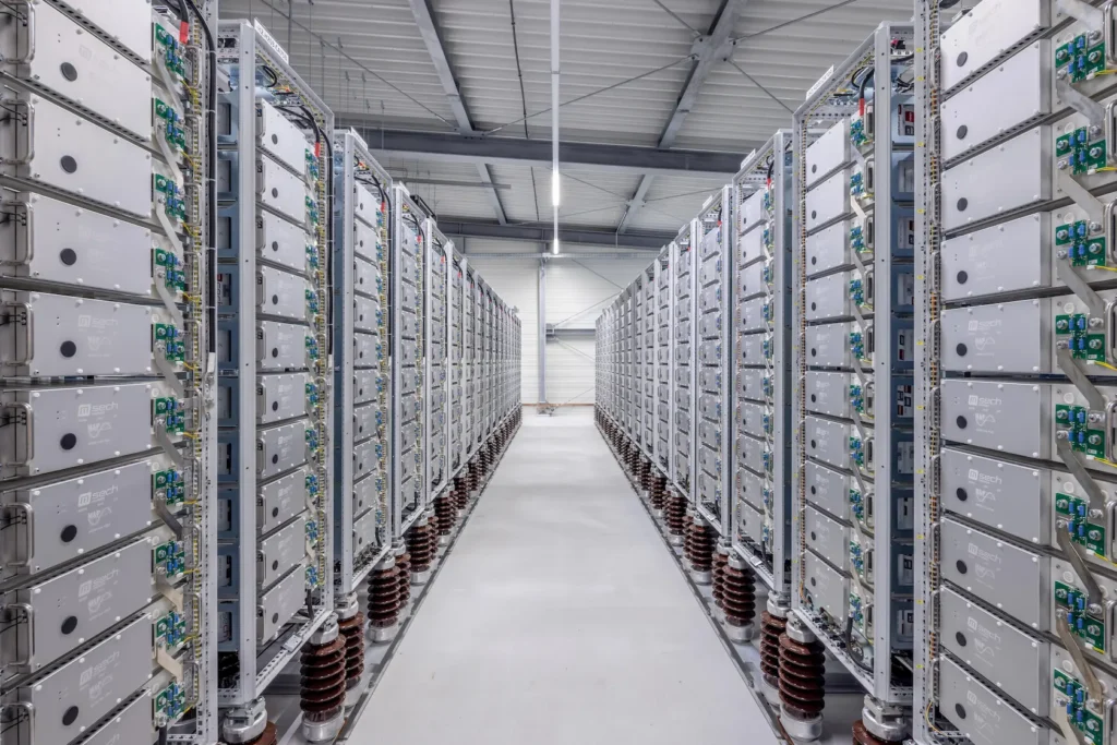 A row of SECH ESS modules in towers